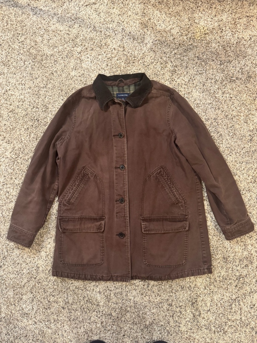 Lands' End Brown Barn Jacket with Dark Corduroy Collar